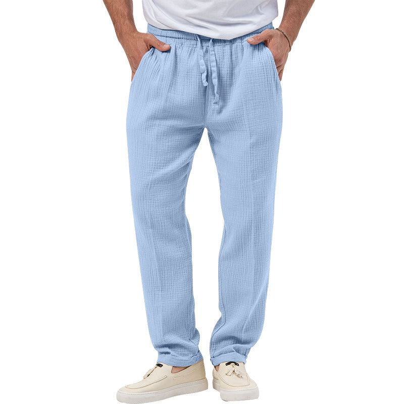 Men's casual muslin leisure pants with elastic waistband drawstring and side pockets StylebySassy
