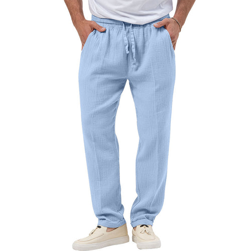 Men's casual muslin leisure pants with elastic waistband drawstring and side pockets StylebySassy