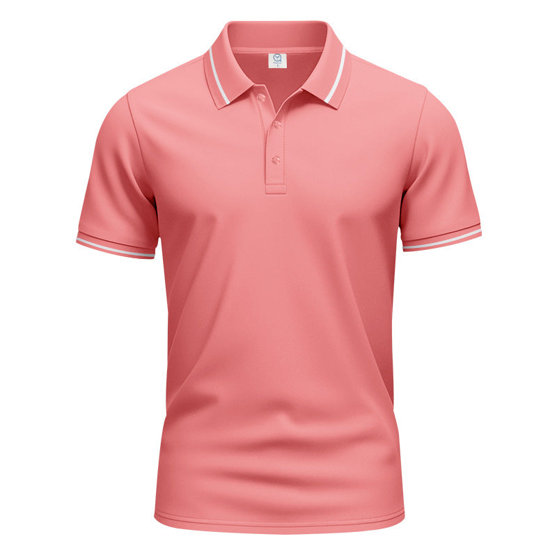 Men's breathable interlock polo shirt with contrast tipping, short button placket and slim silhouette StylebySassy
