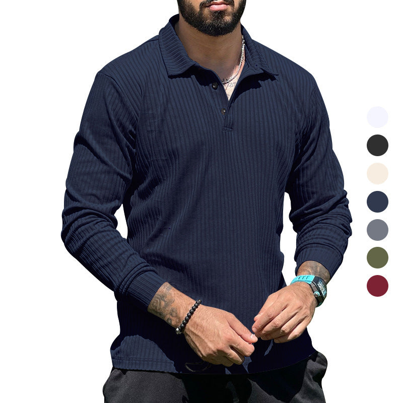 Men's ribbed long-sleeve polo with textured knit and half-button placket StylebySassy