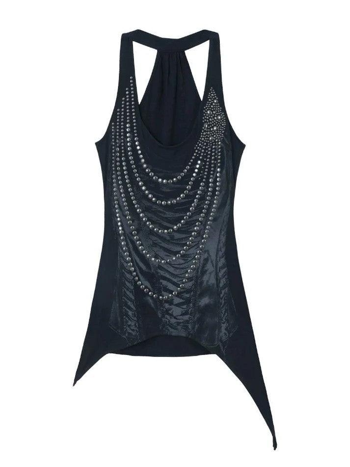 Women's Glittering Tank Top with Asymmetrical Cut StylebySassy