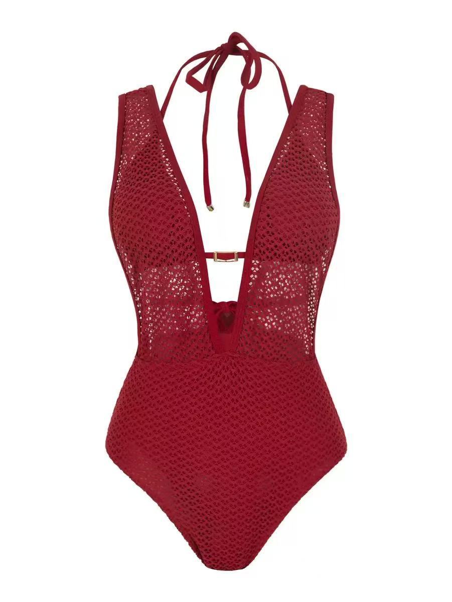 Women’s Mesh Swimsuit with Deep V-Neck StylebySassy