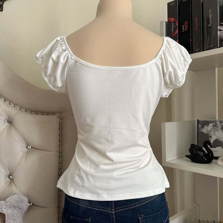Women Playful Top with Lace Accents and Drawstring StylebySassy