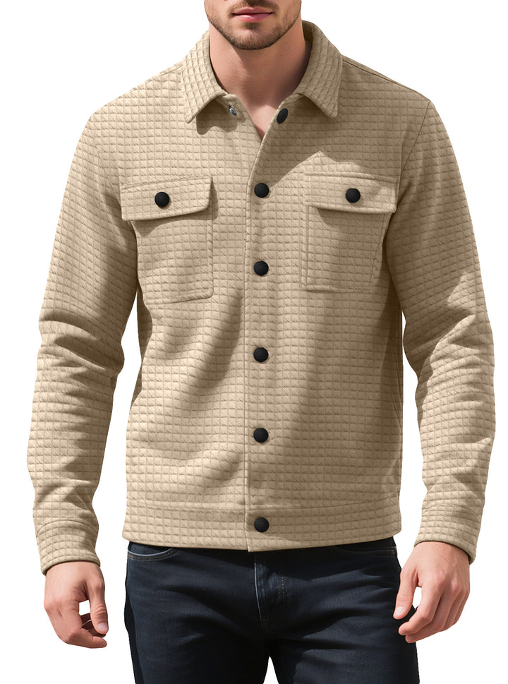 Men's quilted shirt jacket in overshirt style with snap button placket and applied chest flaps StylebySassy