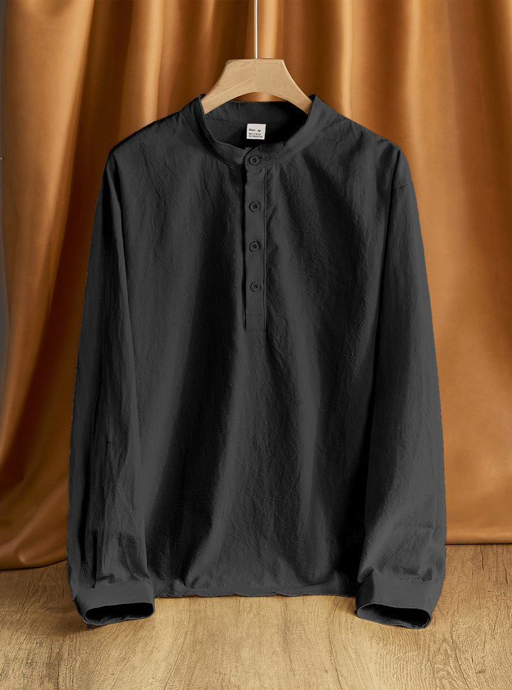 Men's Nehru collar Henley made of cotton stretch with concealed button placket and slim fit StylebySassy