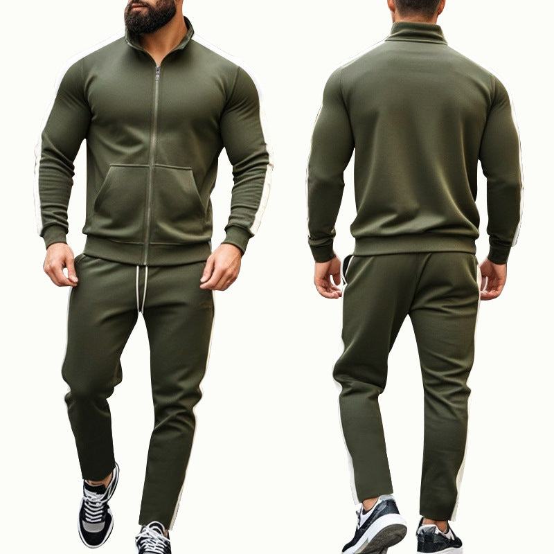Men's narrow-cut two-piece with stand-up collar zip jacket and tapered drawstring pants StylebySassy