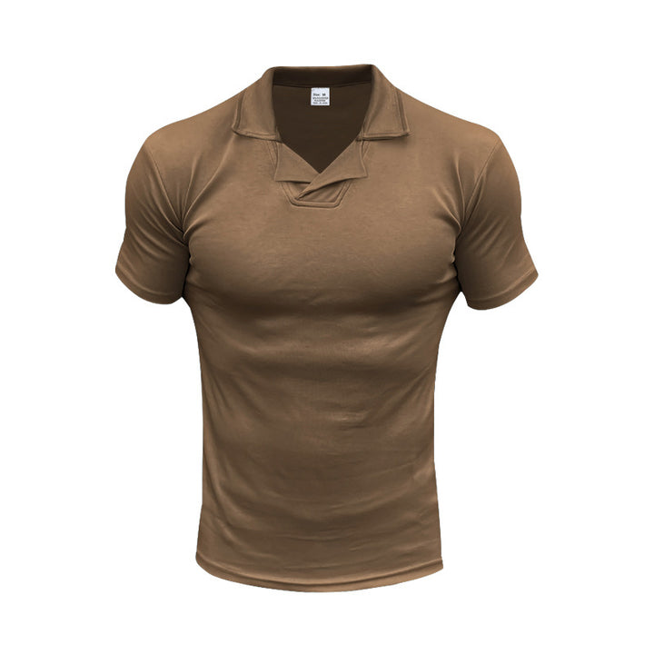 Men's slim fit short sleeve polo with open shirt collar and elastic cotton stretch StylebySassy