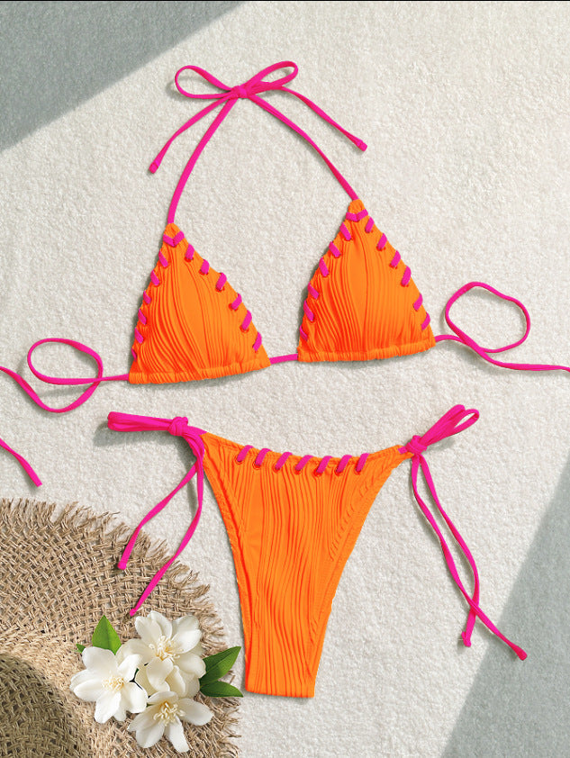 Women's triangle bikini with contrasting lacing details StylebySassy