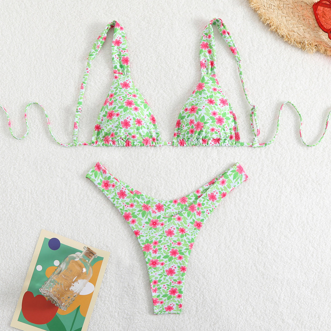 Women Triangle Bikini Set with adjustable straps and trendy pattern StylebySassy