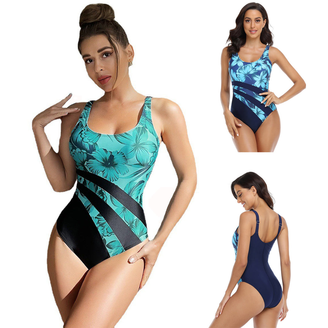 Women's Sporty High-Performance One-Piece Swimsuit with Floral Design StylebySassy