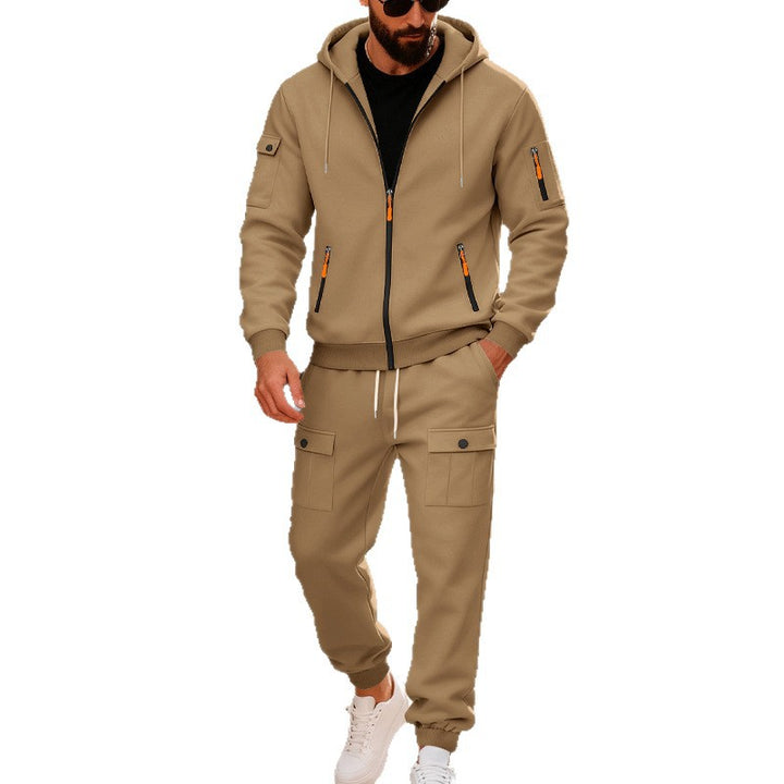 Men's urban hooded tracksuit made of cotton blend with cargo pockets and functional zippers StylebySassy