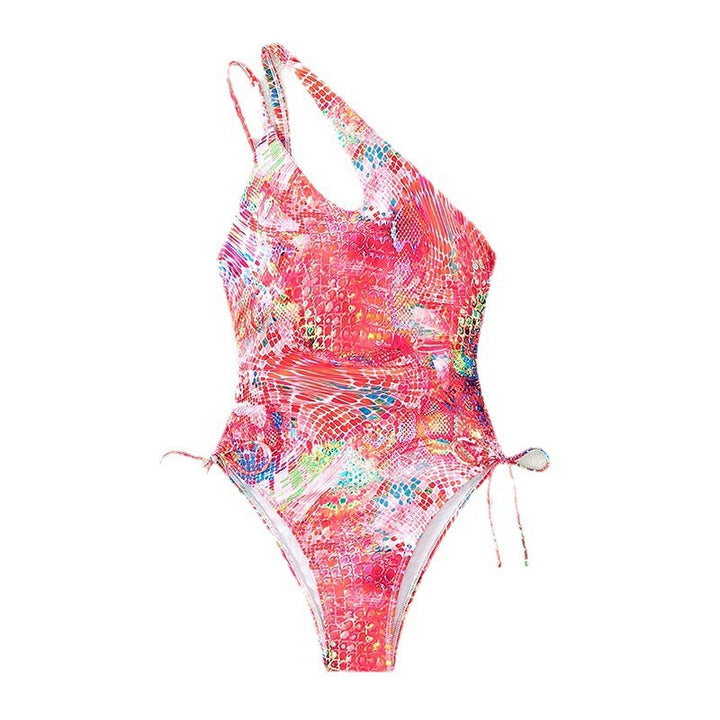Women's one-sided swimsuit with sophisticated cut-out and vibrant pattern StylebySassy