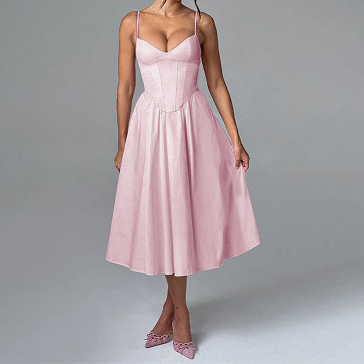 Women's midi dress with heart-shaped neckline and flared skirt StylebySassy