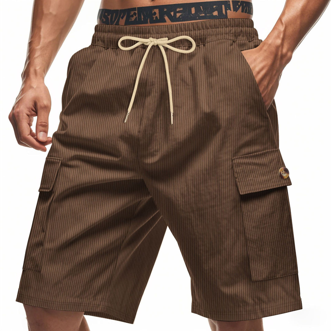 Men's casual utility bermuda with fine ribbed texture, elastic drawstring, and flap pockets StylebySassy
