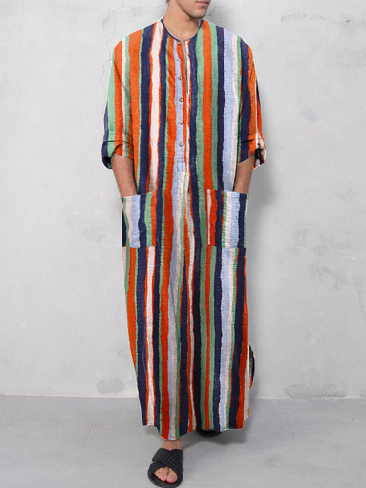 Men's casual kaftan made of linen blend with button placket and patch pockets StylebySassy