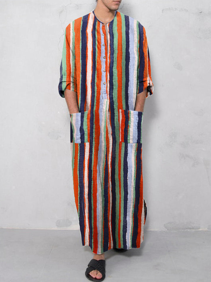 Men's casual kaftan made of linen blend with button placket and patch pockets StylebySassy