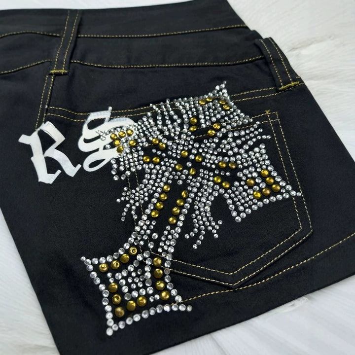 Ladies Trendy Denim Shorts with Glittering Appliqués StylebySassy