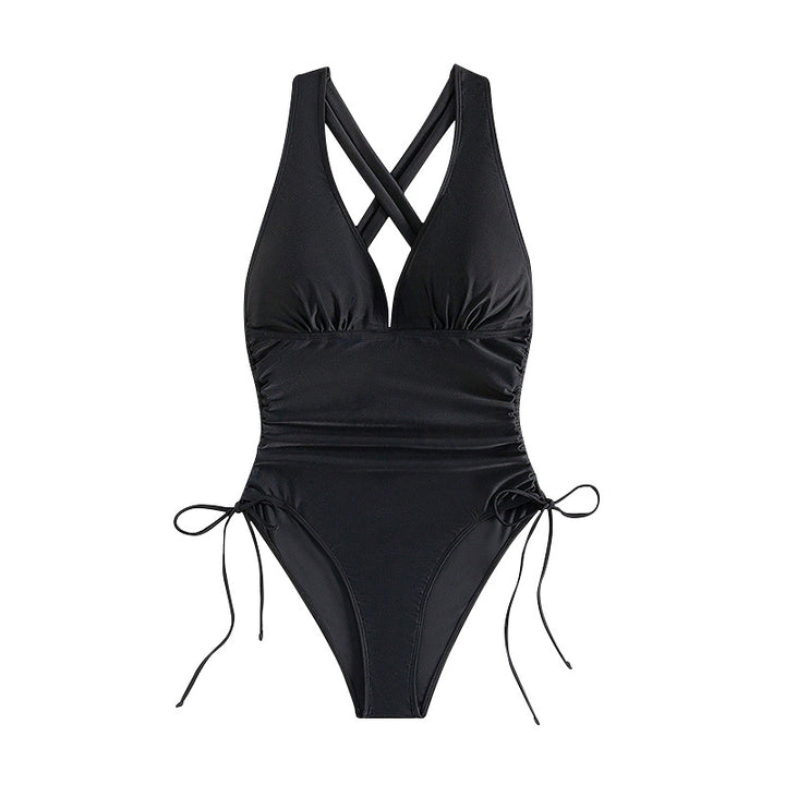 Women’s one-piece swimsuit with deep V-neckline and side lacing StylebySassy