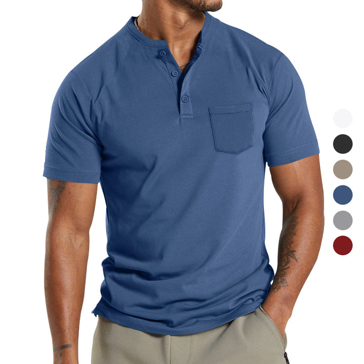 Men's breathable cotton-elastane short sleeve Henley with chest pocket StylebySassy