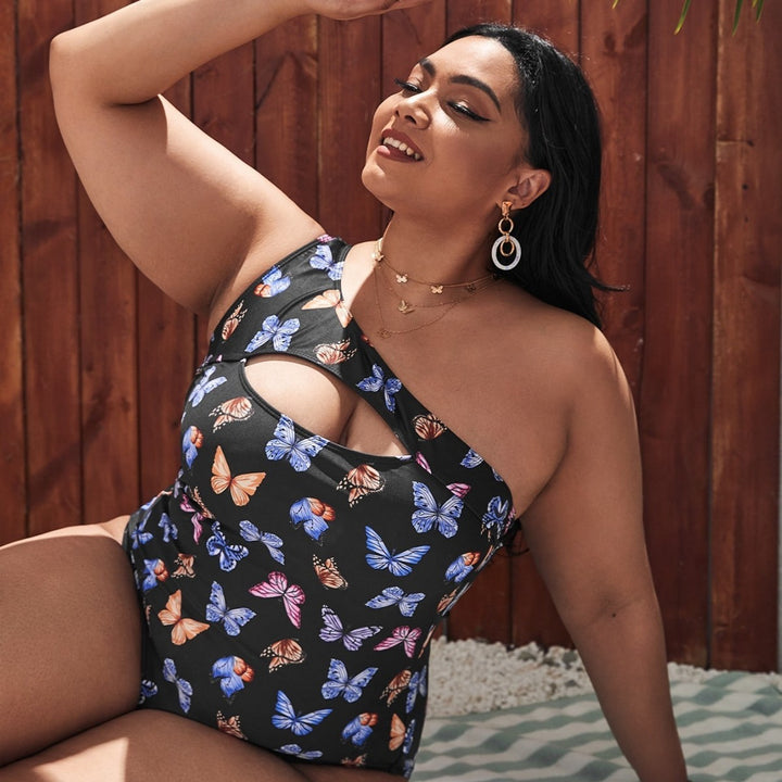 Women One-Sided Cut-Out Swimsuit with Floral Butterfly Motifs StylebySassy