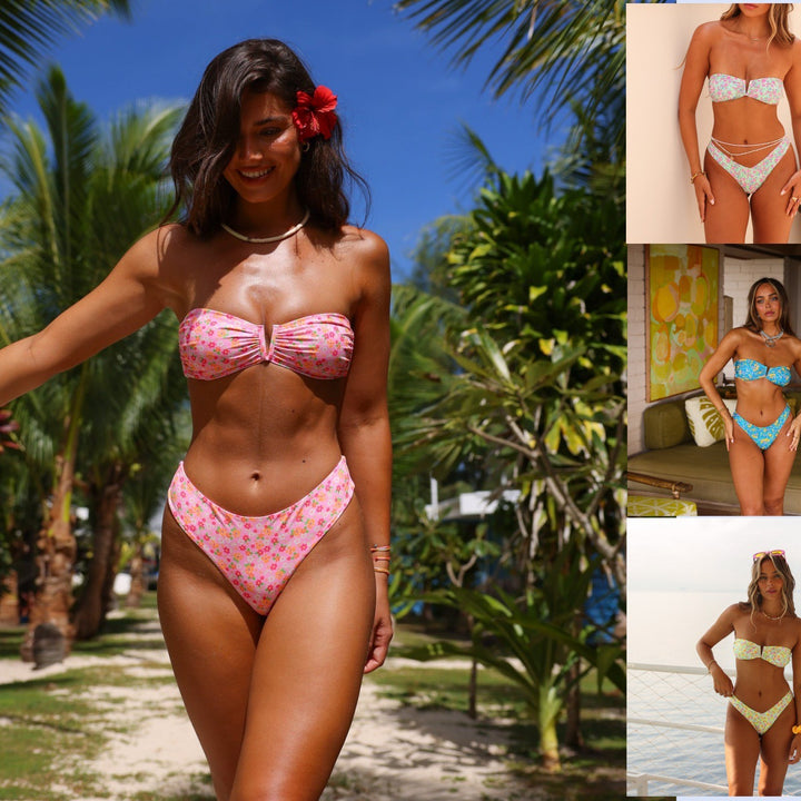 Women’s bandeau bikini with floral design and elegant closure StylebySassy