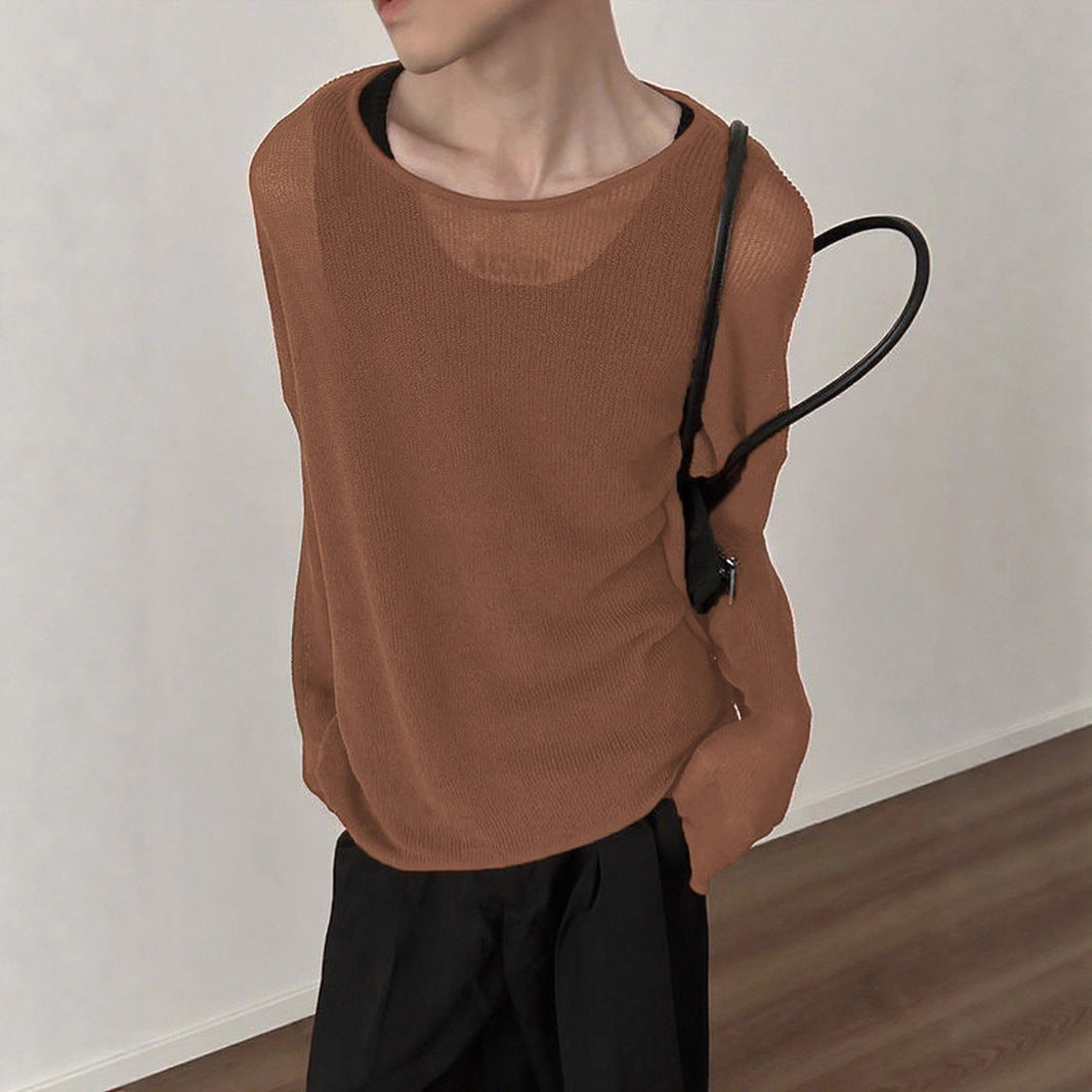 Ladies fall loose long sleeve fine knit shirt with fine ribbed pattern and round neck StylebySassy