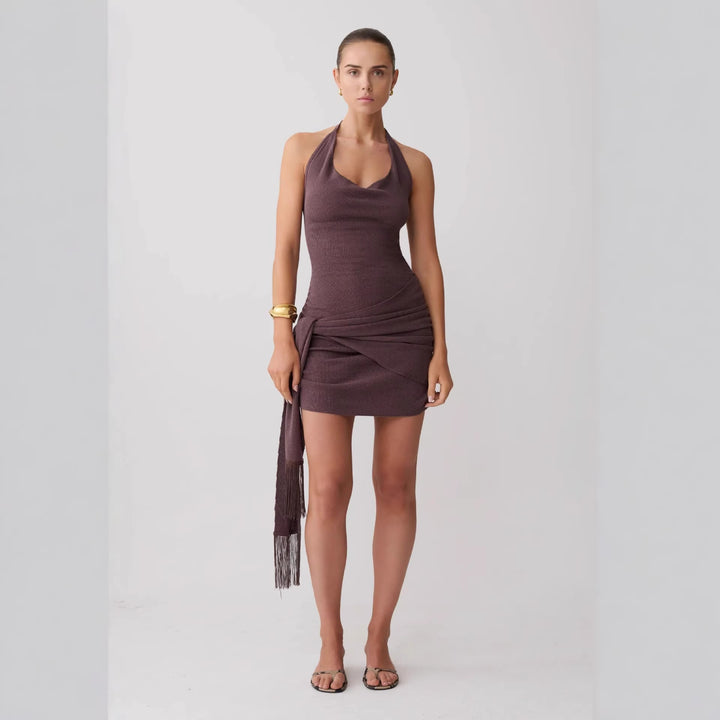 Women's Halter Mini Dress with Figure-Hugging Draping StylebySassy