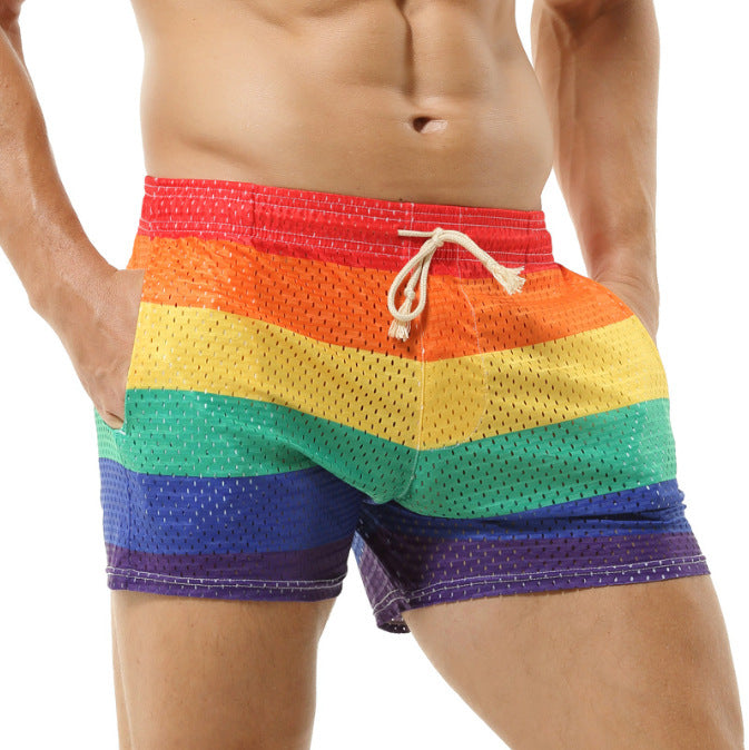 Men's short cut mesh swim shorts with elastic drawstring waistband and breathable lining StylebySassy