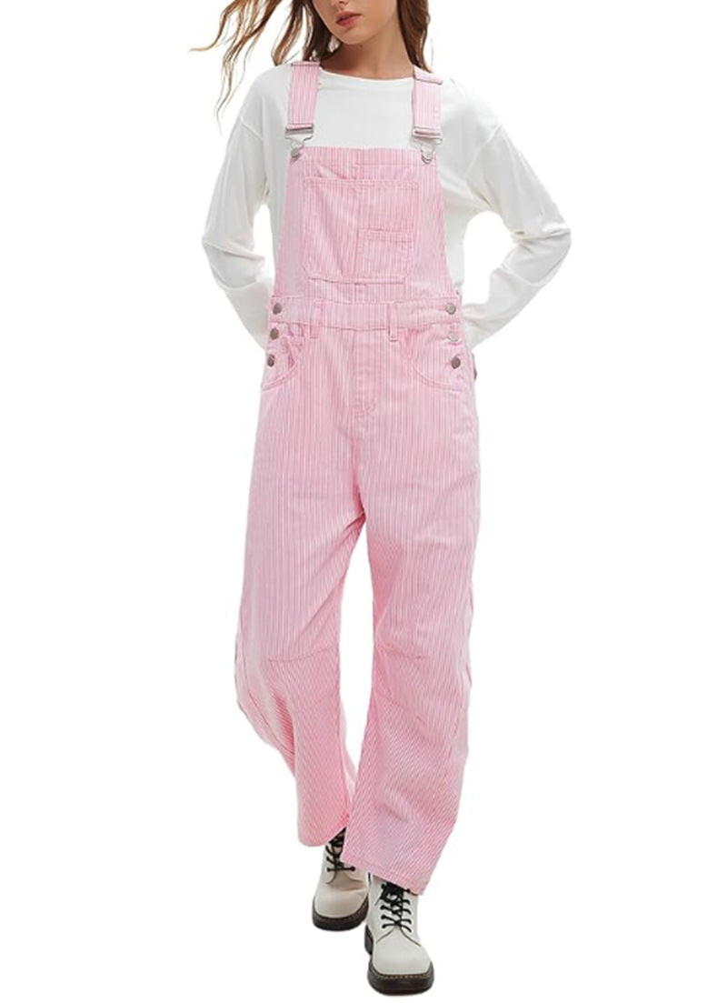Ladies' wide overall with adjustable straps, large bib pocket, and side snap fasteners StylebySassy
