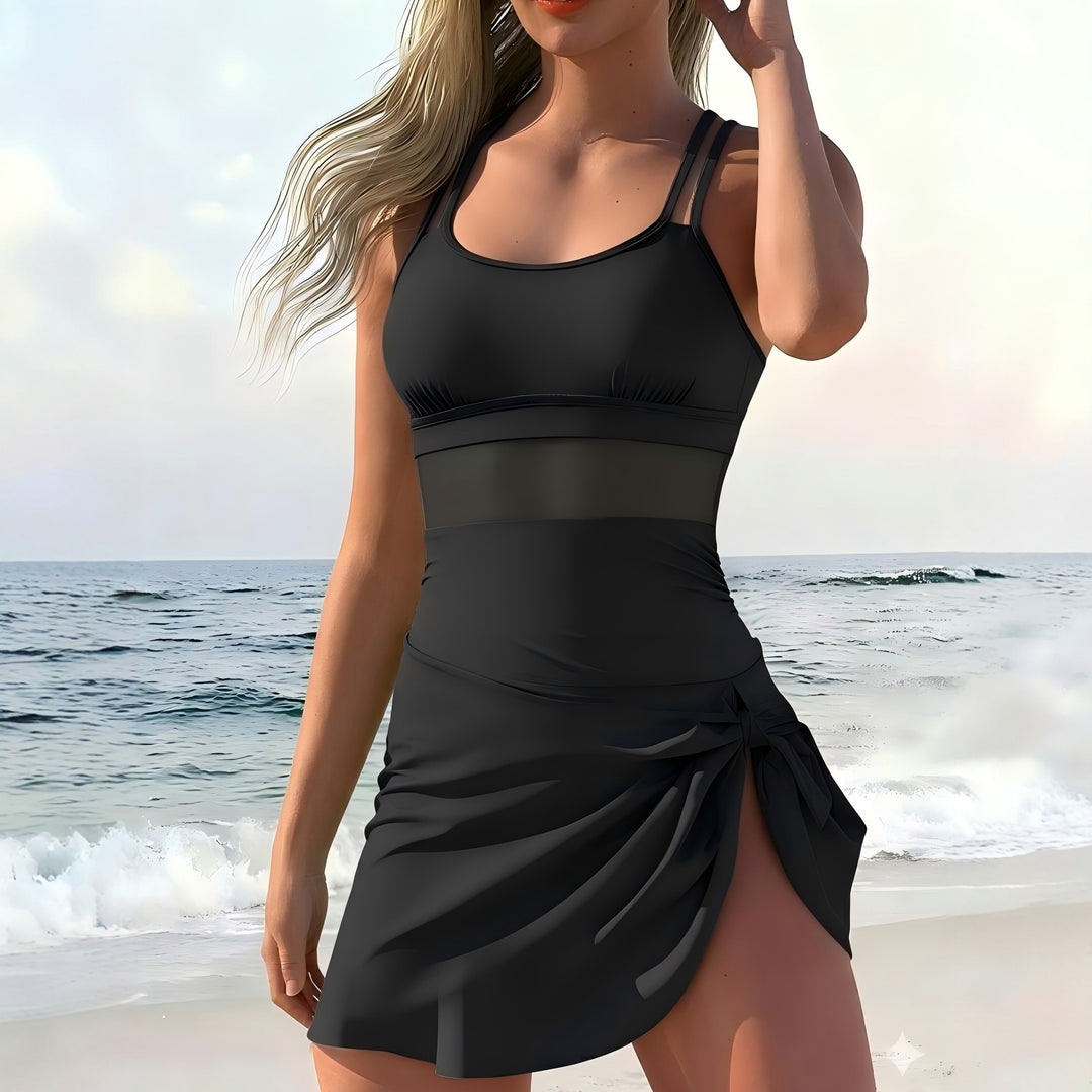 Ladies sporty swimsuit with fashionable wrap skirt StylebySassy