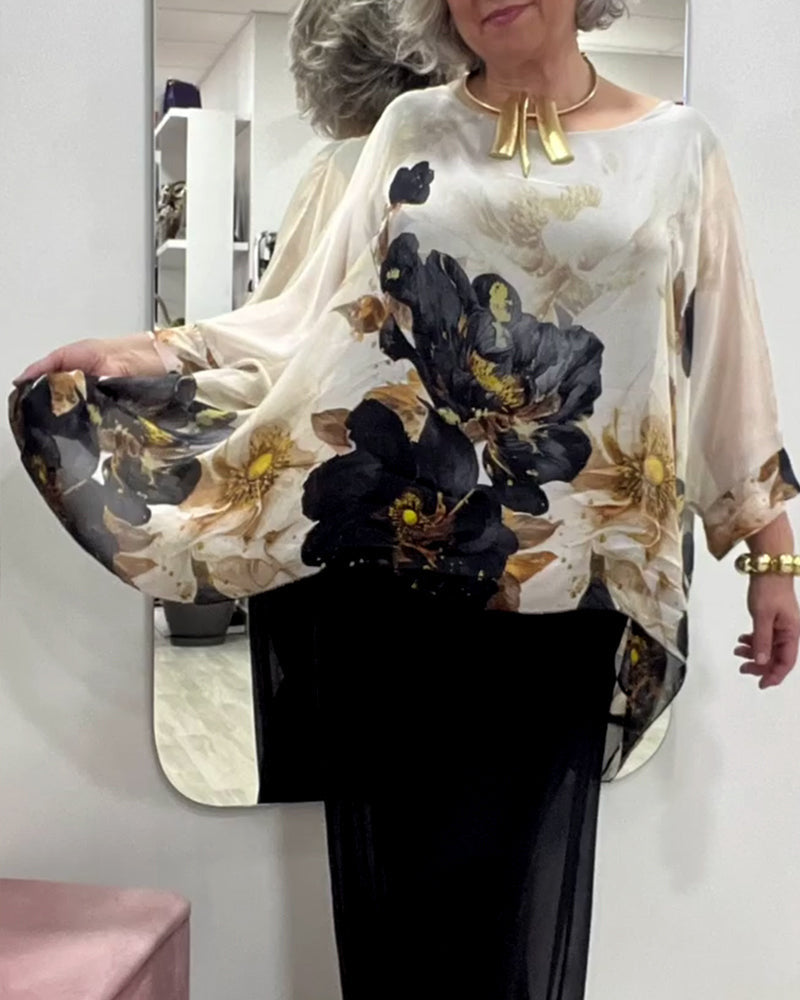 Ladies nan elegant chiffon tunic with bat sleeves and asymmetrical hem StylebySassy
