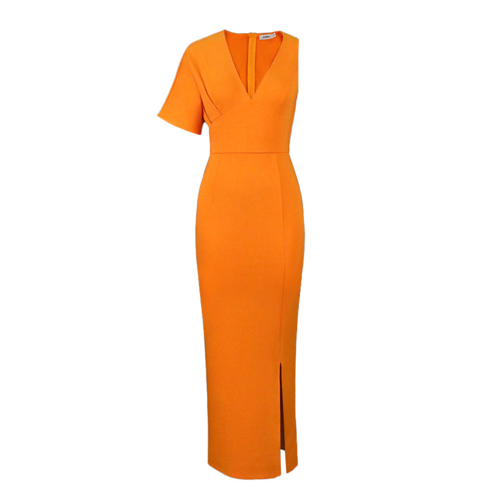 Women's Figure-Hugging Maxi Dress with V-Neck and Side Slit StylebySassy