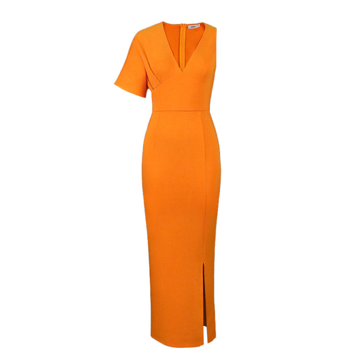 Women's Figure-Hugging Maxi Dress with V-Neck and Side Slit StylebySassy
