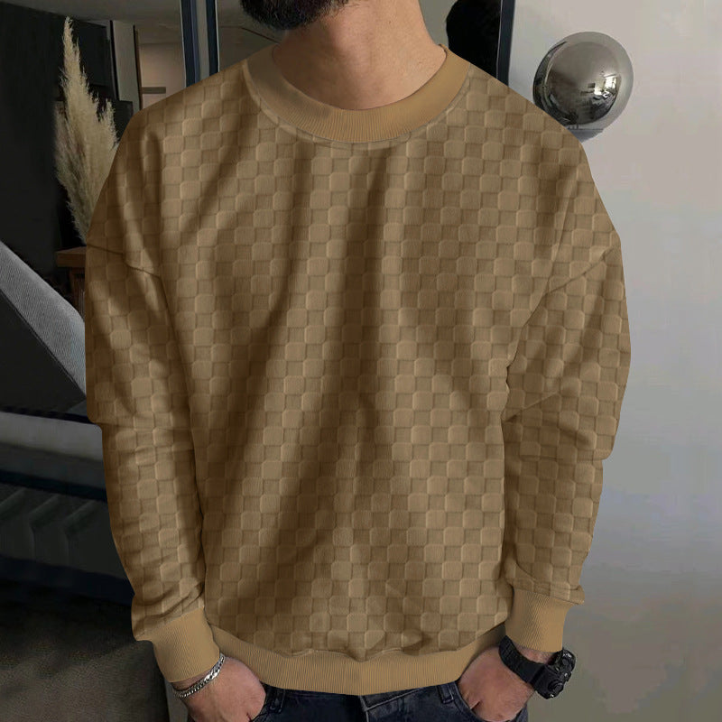 Men's embossed checkerboard sweatshirt with oversized fit, round neckline and ribbed cuffs StylebySassy