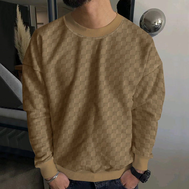 Men's embossed checkerboard sweatshirt with oversized fit, round neckline and ribbed cuffs StylebySassy