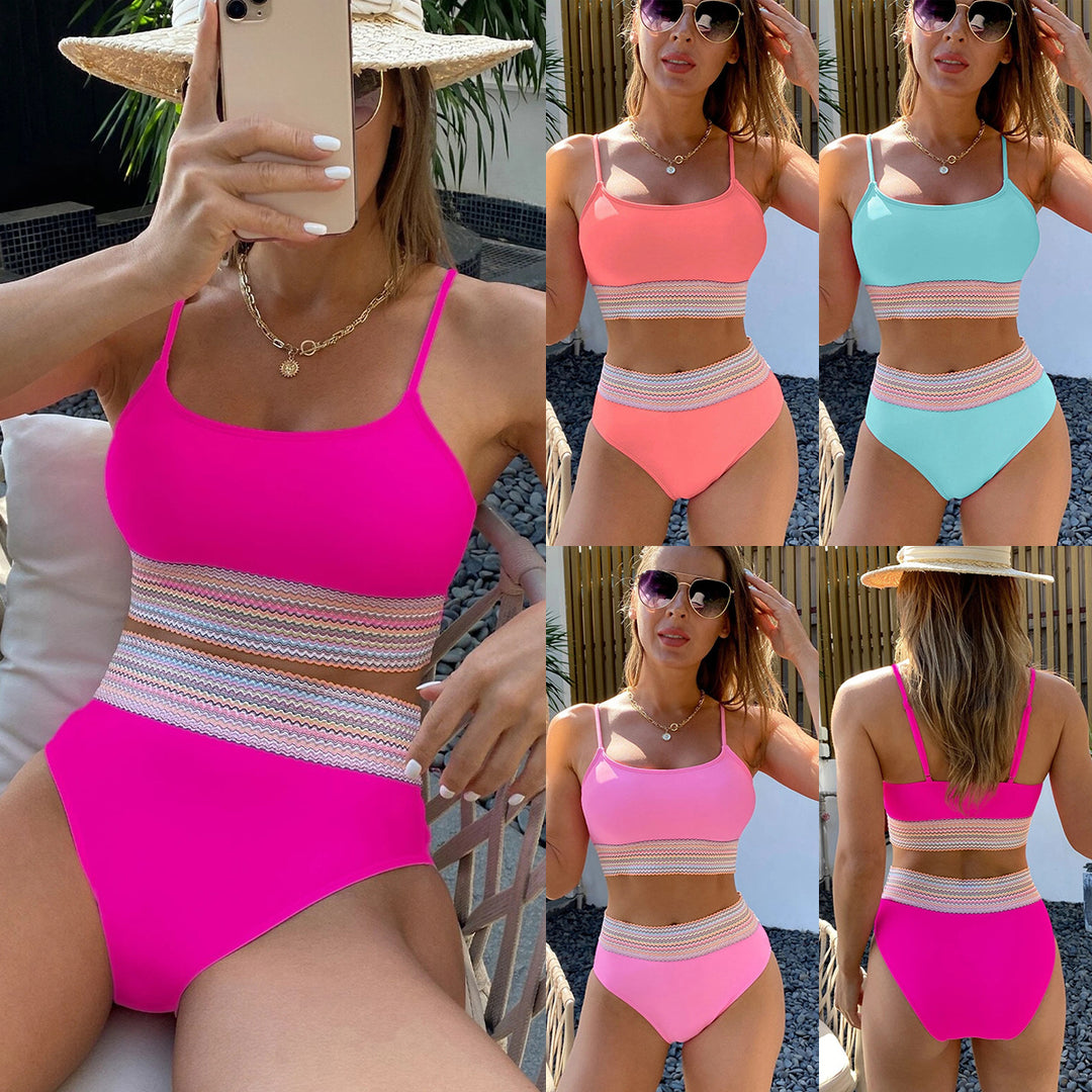 Women's Sporty Bikini Set with High Waist and Decorative Accent Trim StylebySassy