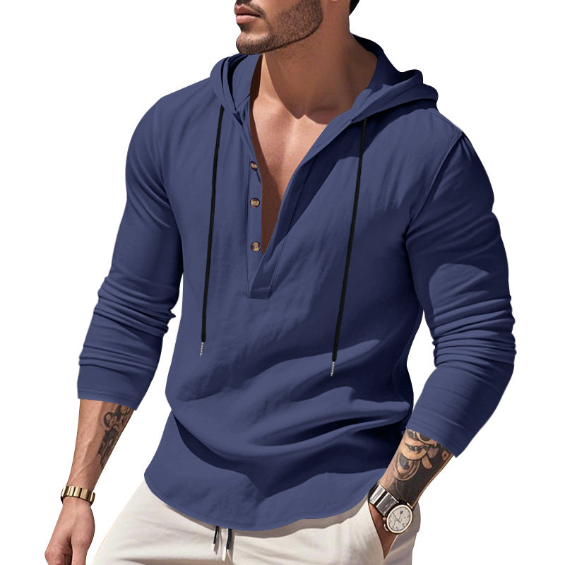 Men's casual hoodie with button placket and slim fit StylebySassy