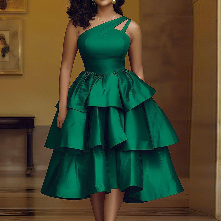 Women's maxi dress with asymmetrical strap and voluminous ruffles StylebySassy