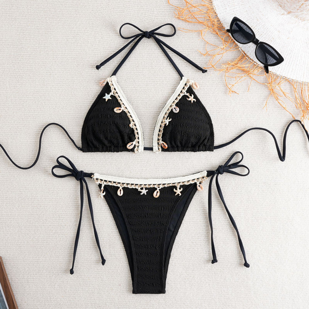 Women's Triangle Bikini with Decorative Shell and Star Accents StylebySassy
