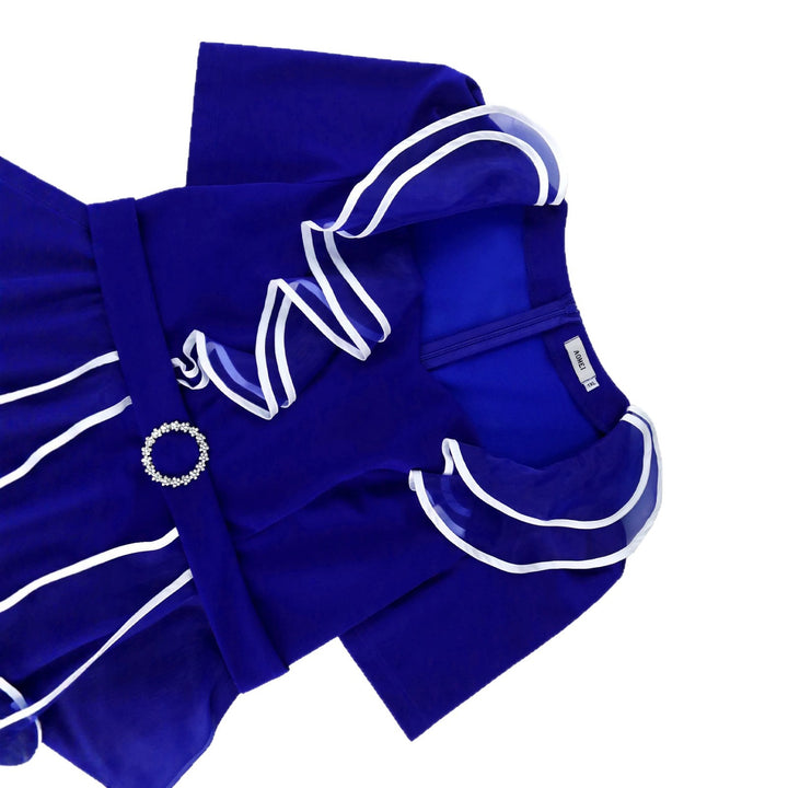 Women's elegant midi dress with ruffle details and fitted belt StylebySassy