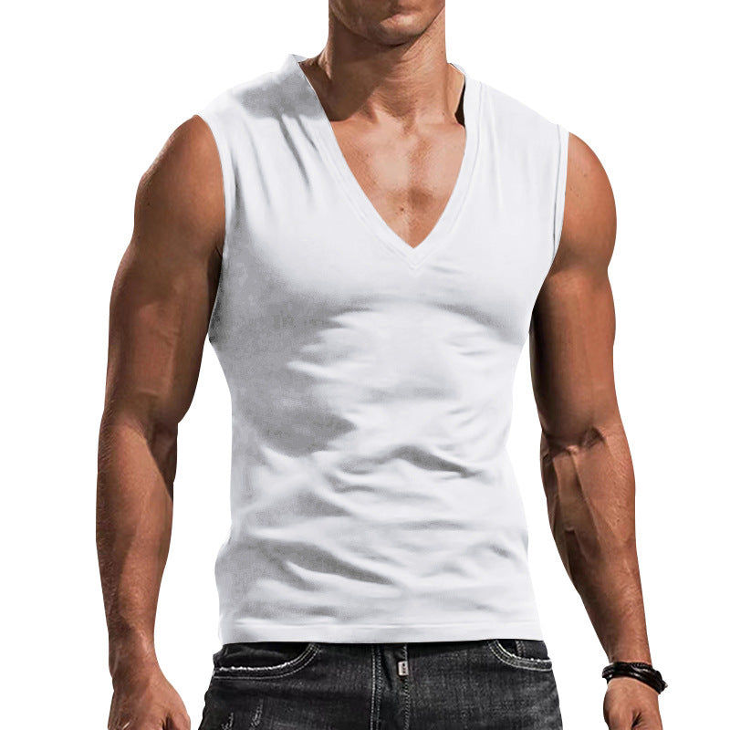 Men's fitted tank top with deep V-neck and stretch cotton blend StylebySassy