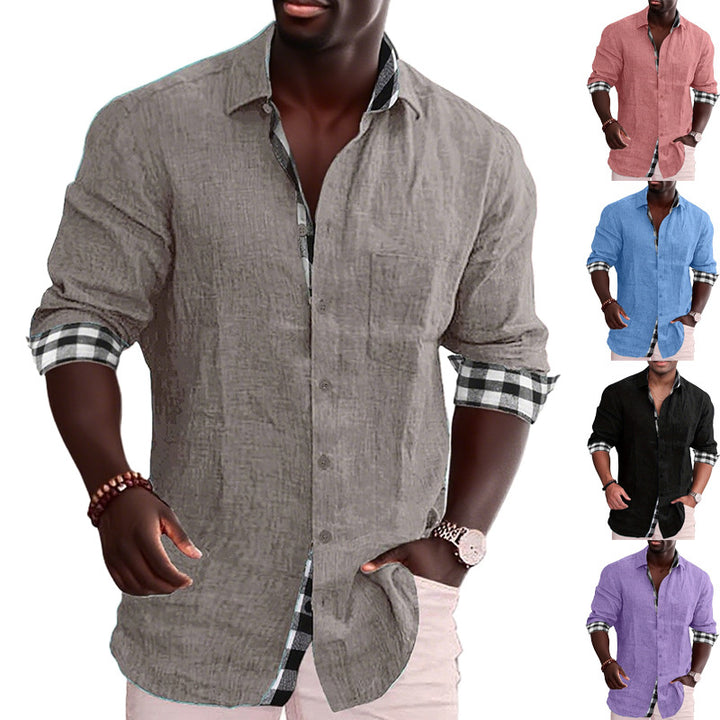 Men's linen mix casual shirt with contrasting check cuffs and a patch breast pocket StylebySassy