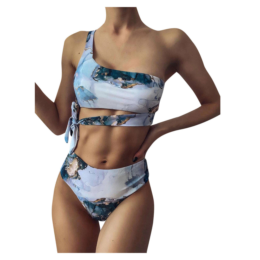 Women's High-Cut Bikini Set with Stylish Marble Print StylebySassy