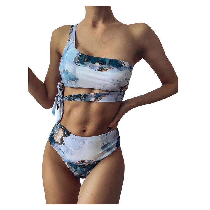 Women's High-Cut Bikini Set with Stylish Marble Print StylebySassy