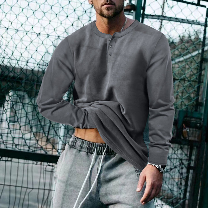 Men's casual long-sleeve shirt with short button placket, soft cotton jersey and slim silhouette StylebySassy