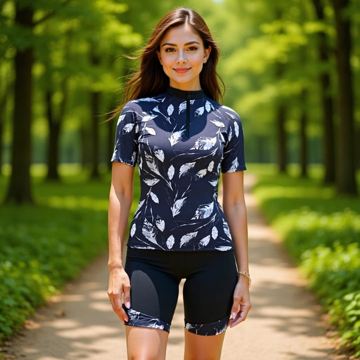 Women's sporty short-sleeve swimsuit with floral pattern StylebySassy