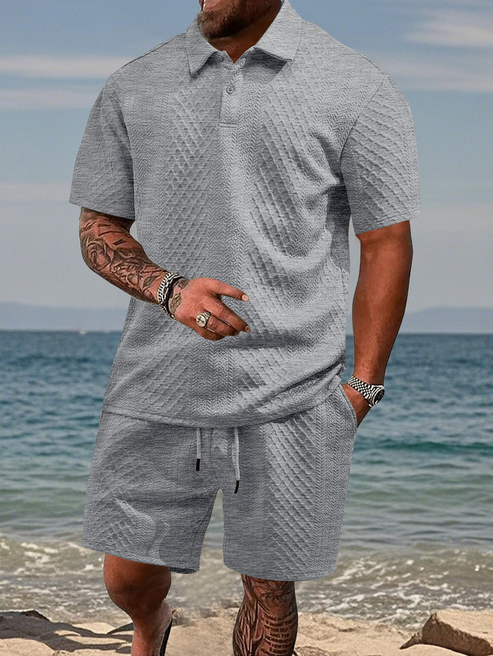 Men's embossed beach ensemble with open short sleeve shirt and cord Bermuda StylebySassy