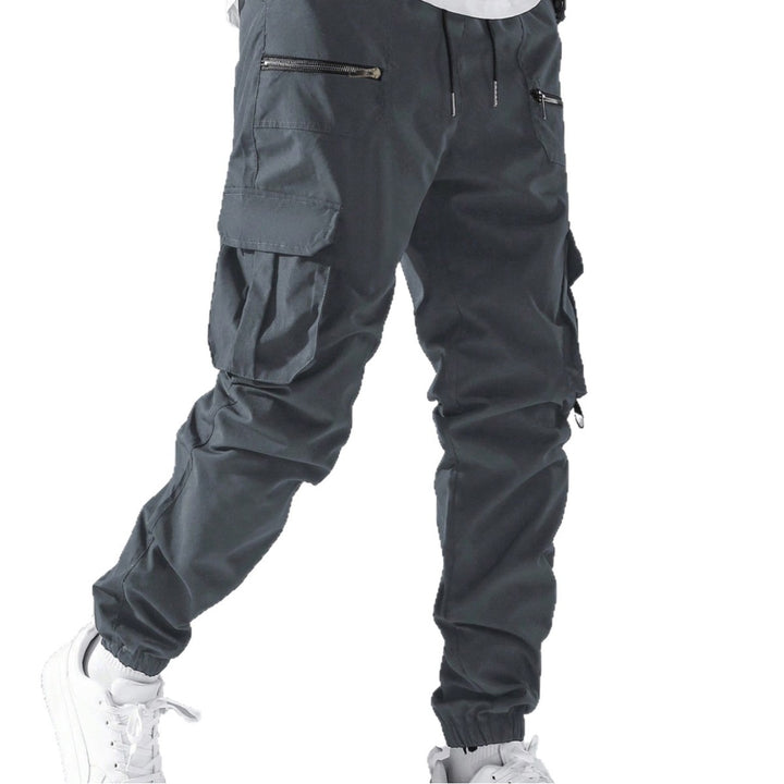 Men's slim cargo joggers with multiple zippered pockets, elastic ankle cuff, and drawstring StylebySassy