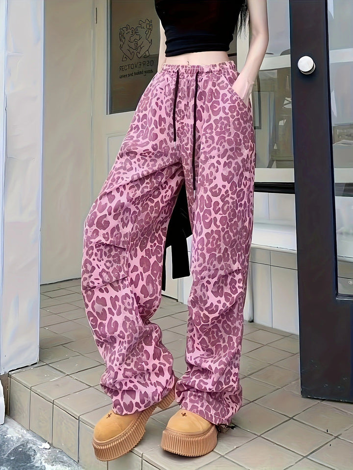 Women’s cargo pants with leopard print and elastic waistband StylebySassy