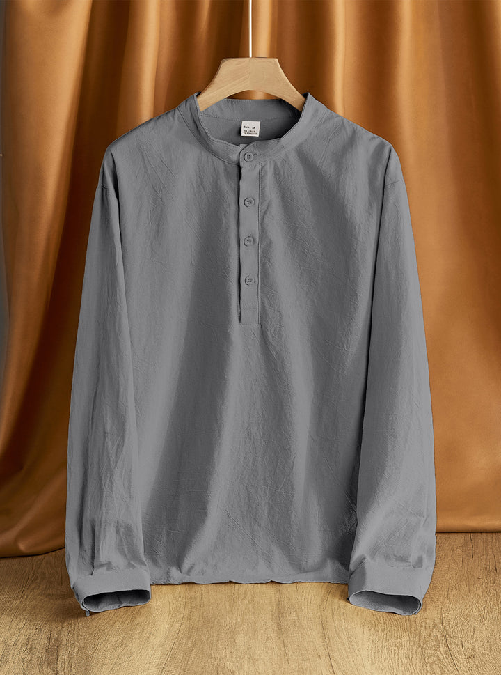 Men's Nehru collar Henley made of cotton stretch with concealed button placket and slim fit StylebySassy
